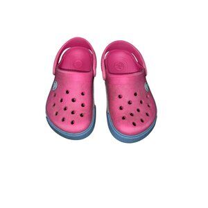Crocs Kids Pink & Blue Rubber Slip-On Clogs Heel Strap Size 9